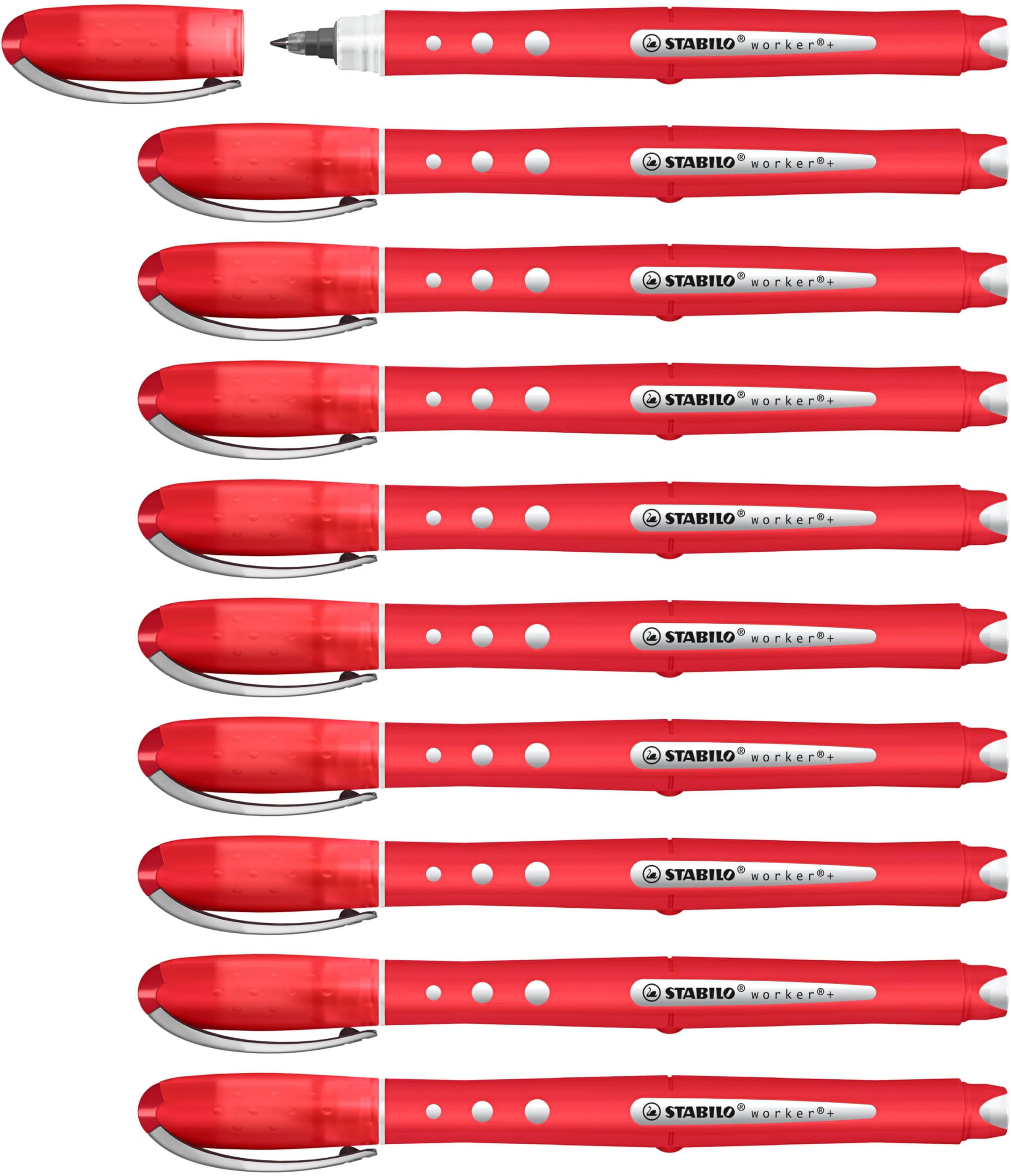 stabilo-worker-colorful-stylo-roller-lot-x-10-rouge-pointe-0-5-mm image 1