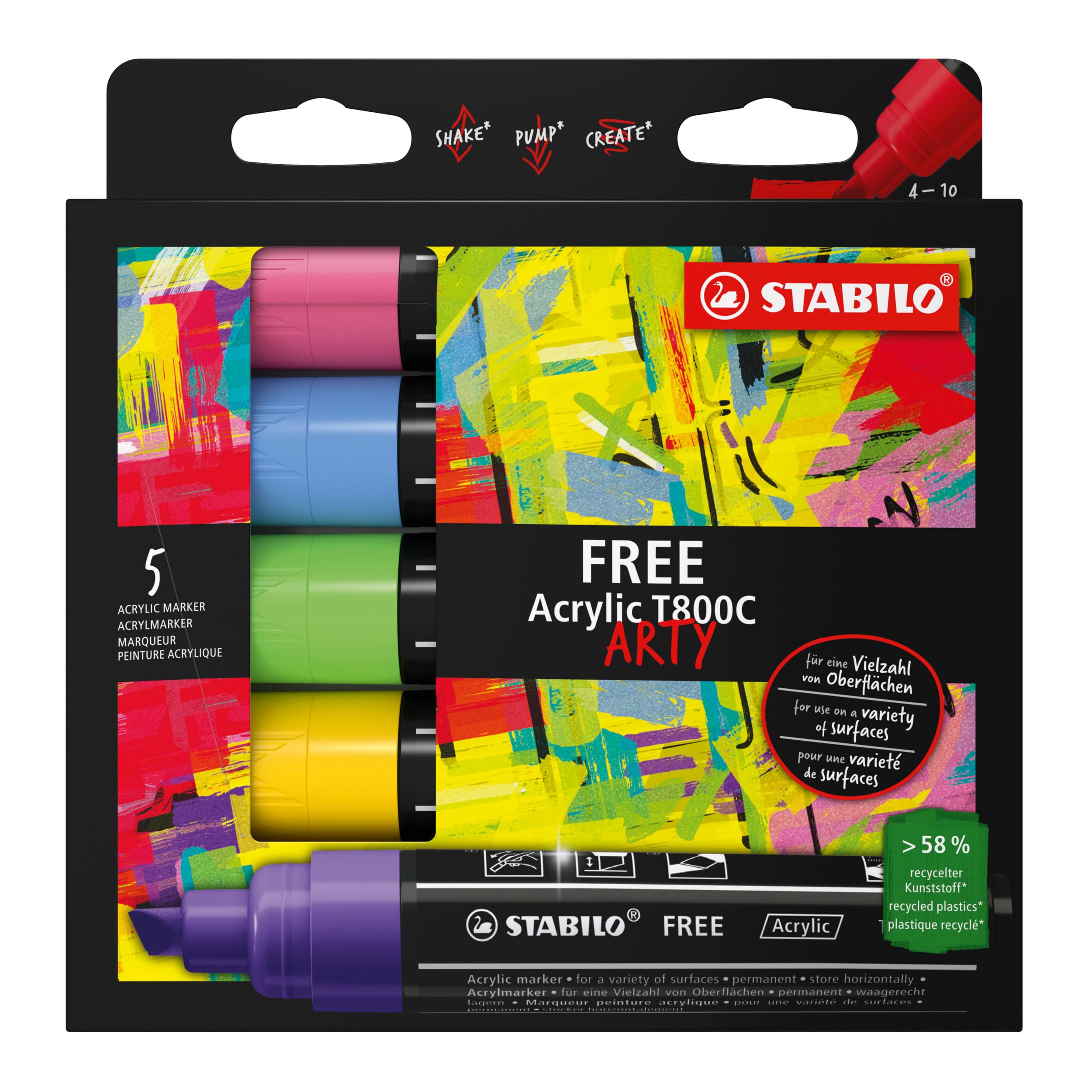 stabilo-free-acrylic-t800c-set-de-5-marqueurs-acryliques-pointe-large-biseaut-e- image 1