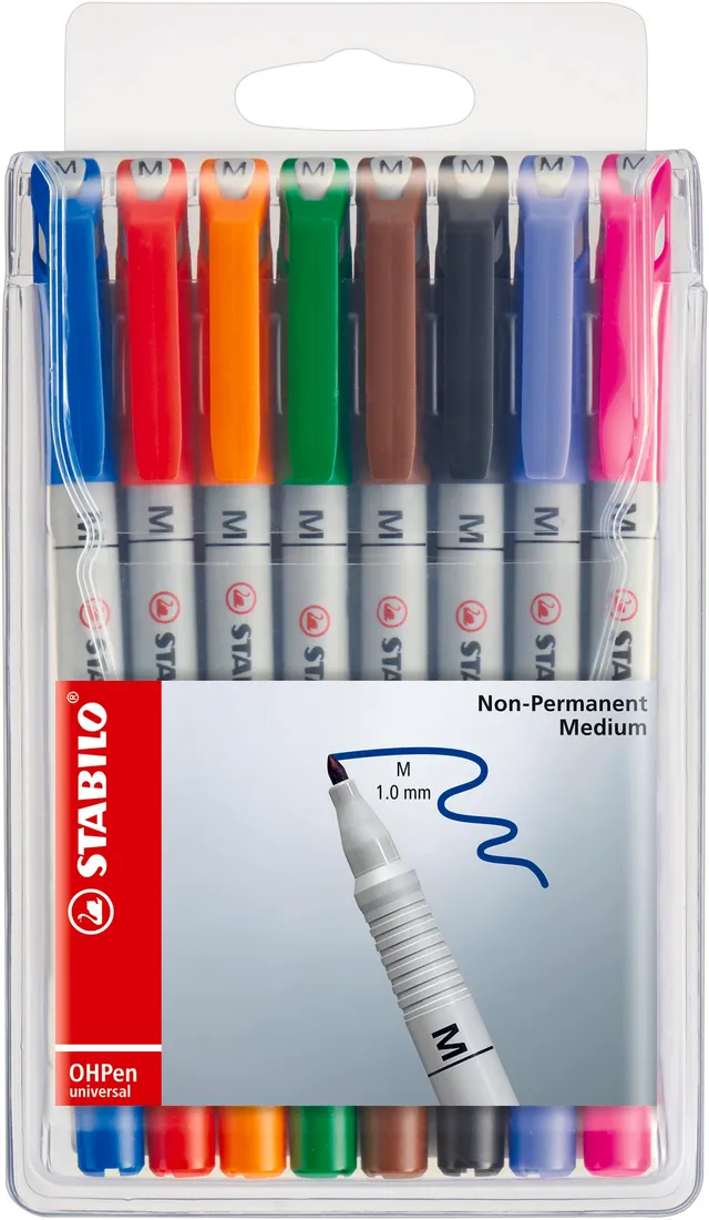 stabilo-ohpen-universal-marqueur-non-permanent-pointe-m-dium-1-mm-pochette-x-8 image 1