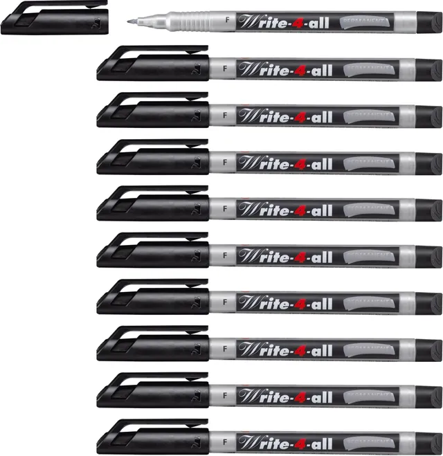 stabilo-write-4-all-marqueur-permanent-0-7-mm-noir-lot-x-10-toutes-surfaces-liss image 1