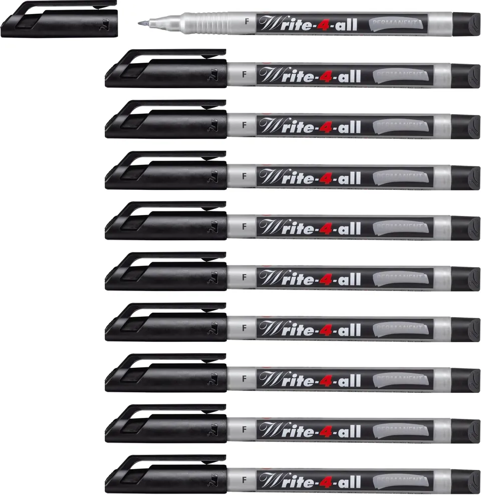 stabilo-write-4-all-marqueur-permanent-0-7-mm-noir-lot-x-10-toutes-surfaces-liss image 1