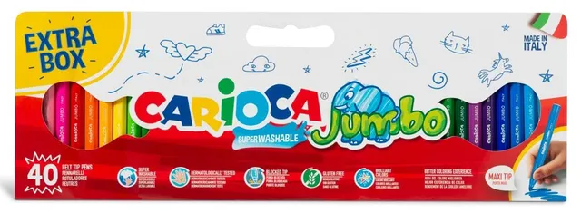 carioca-jumbo-lot-de-40-marqueurs-super-lavables-pointe-maxi-6-mm-couleurs-assor image 1