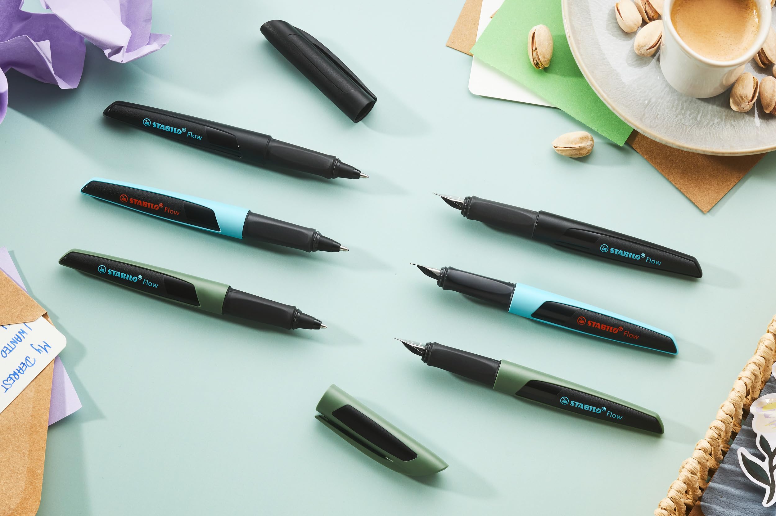 stabilo-flow-stylo-bille-rechargeable-pointe-moyenne-0-5-mm-turquoise-noir image 5