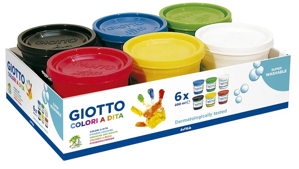 giotto-gouache-aux-doigts-barquette-6-pots-200-ml-couleurs-assorties image 1