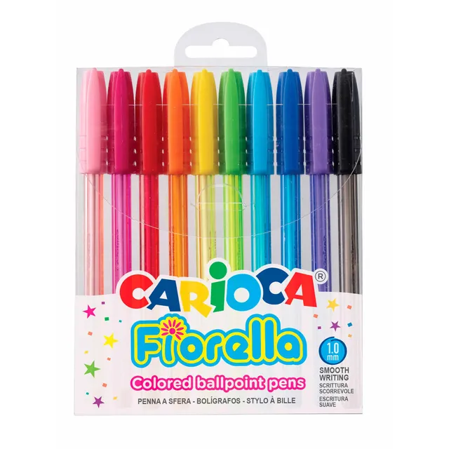 carioca-fiorella-lot-10-stylos-bille-1-mm-couleurs-assorties image 1