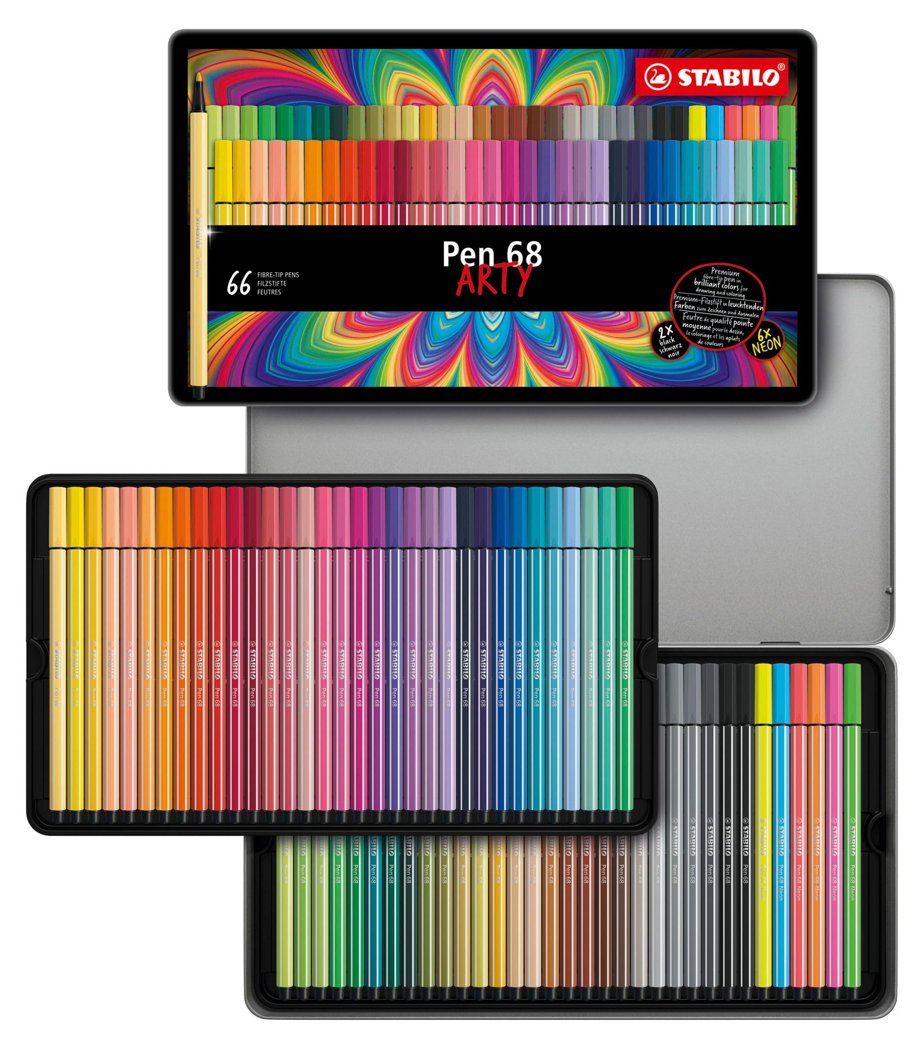 stabilo-pen-68-arty-bo-te-m-tal-de-66-feutres-de-coloriage-pointe-moyenne-colori image 1