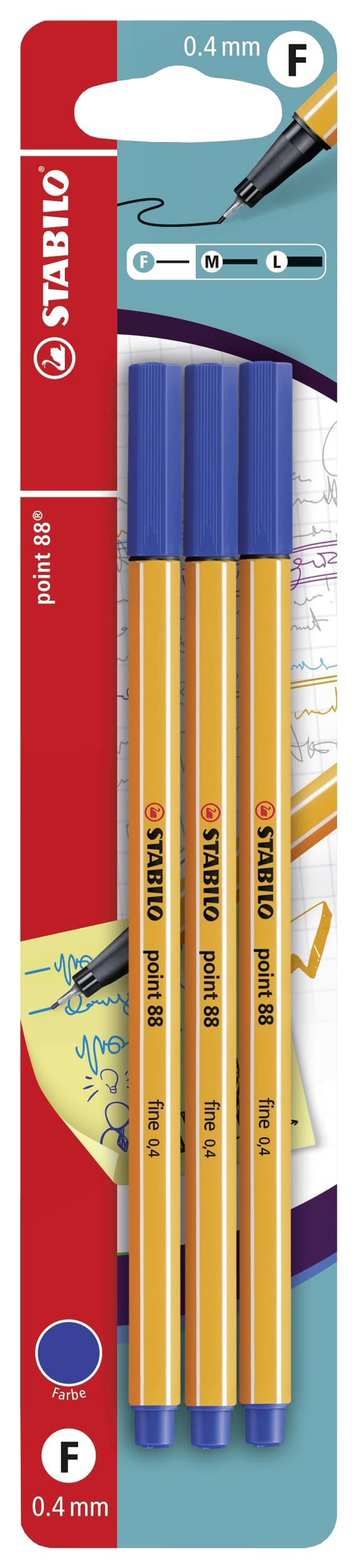 stabilo-point-88-stylo-feutre-pointe-fine-0-4-mm-blister-x3-bleu image 1