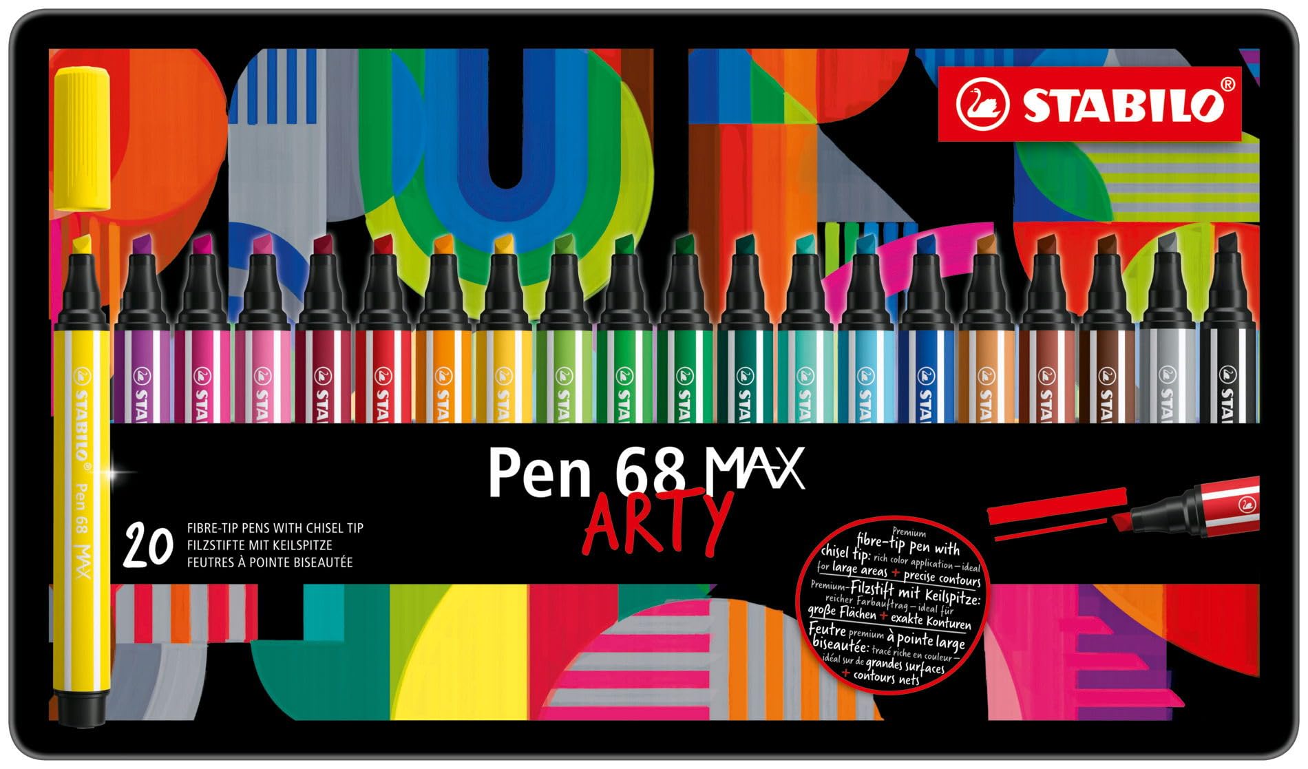 stabilo-pen-68-max-arty-bo-te-m-tal-20-feutres-coloriage-pointe-biseaut-e image 2