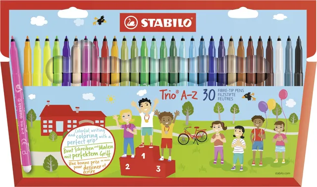 stabilo-trio-a-z-feutres-de-coloriage-tui-carton-x-30-pointe-moyenne-dont-5-fluo image 1