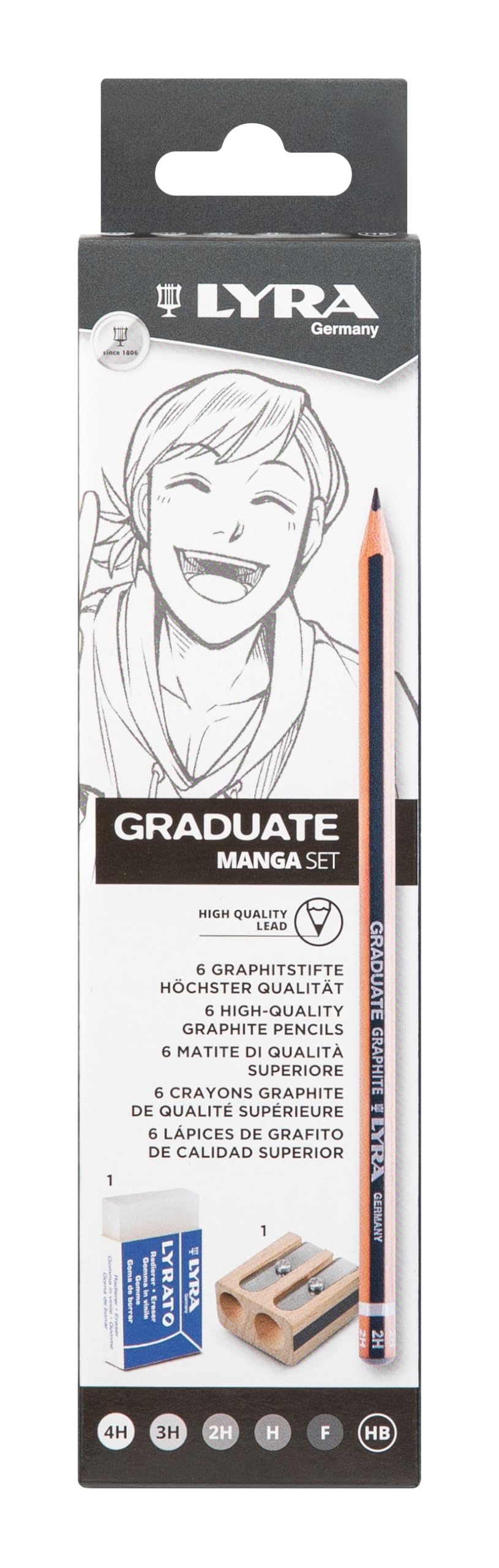 lyra-graduate-manga-set-6-crayons-graphite-4h-hb-avec-gomme-et-taille-crayon image 1