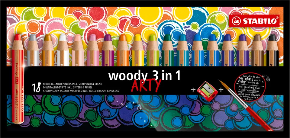 stabilo-woody-3-in-1-arty-tui-carton-de-18-crayons-de-couleur-multi-usages-pince image 1