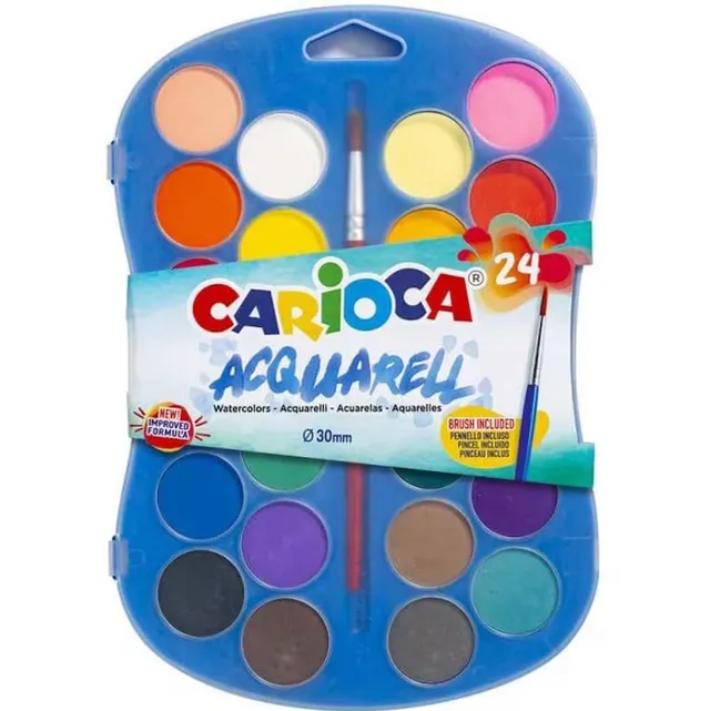 carioca-aquarelle-peinture-aquarelle-en-pastilles-x-24-couleurs-primaires-30-mm image 1