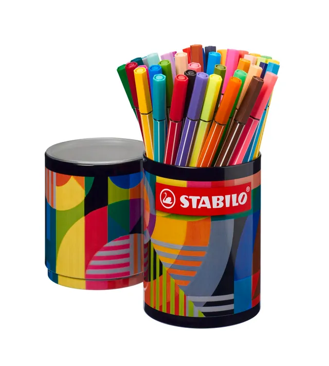 stabilo-pen-68-arty-bo-te-m-tal-ronde-45-feutres-coloriage-pointe-moyenne image 1