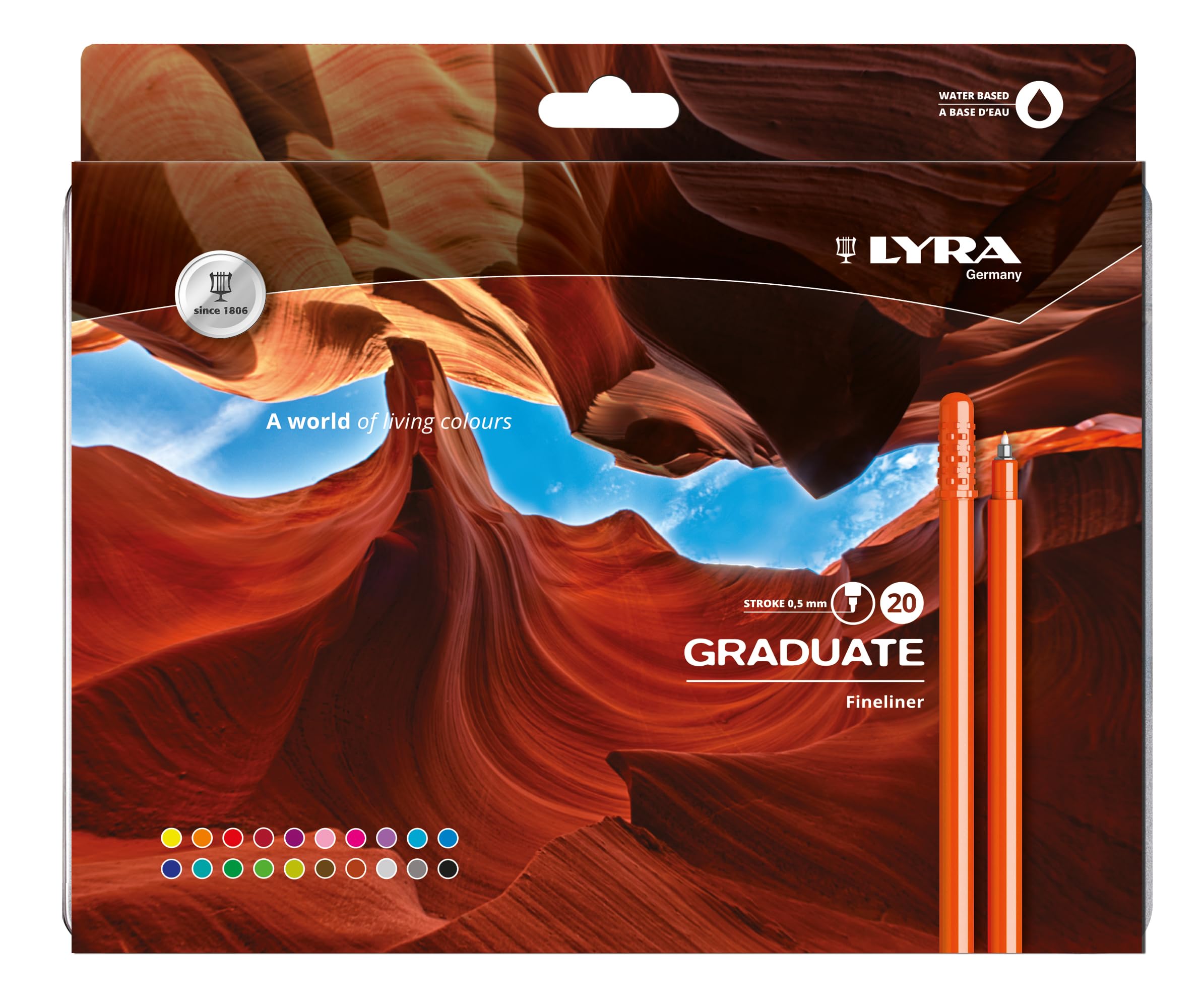 lyra-graduate-fineliner-bo-te-m-tal-20-feutres-fins-0-5-mm-encre-base-d-eau image 1