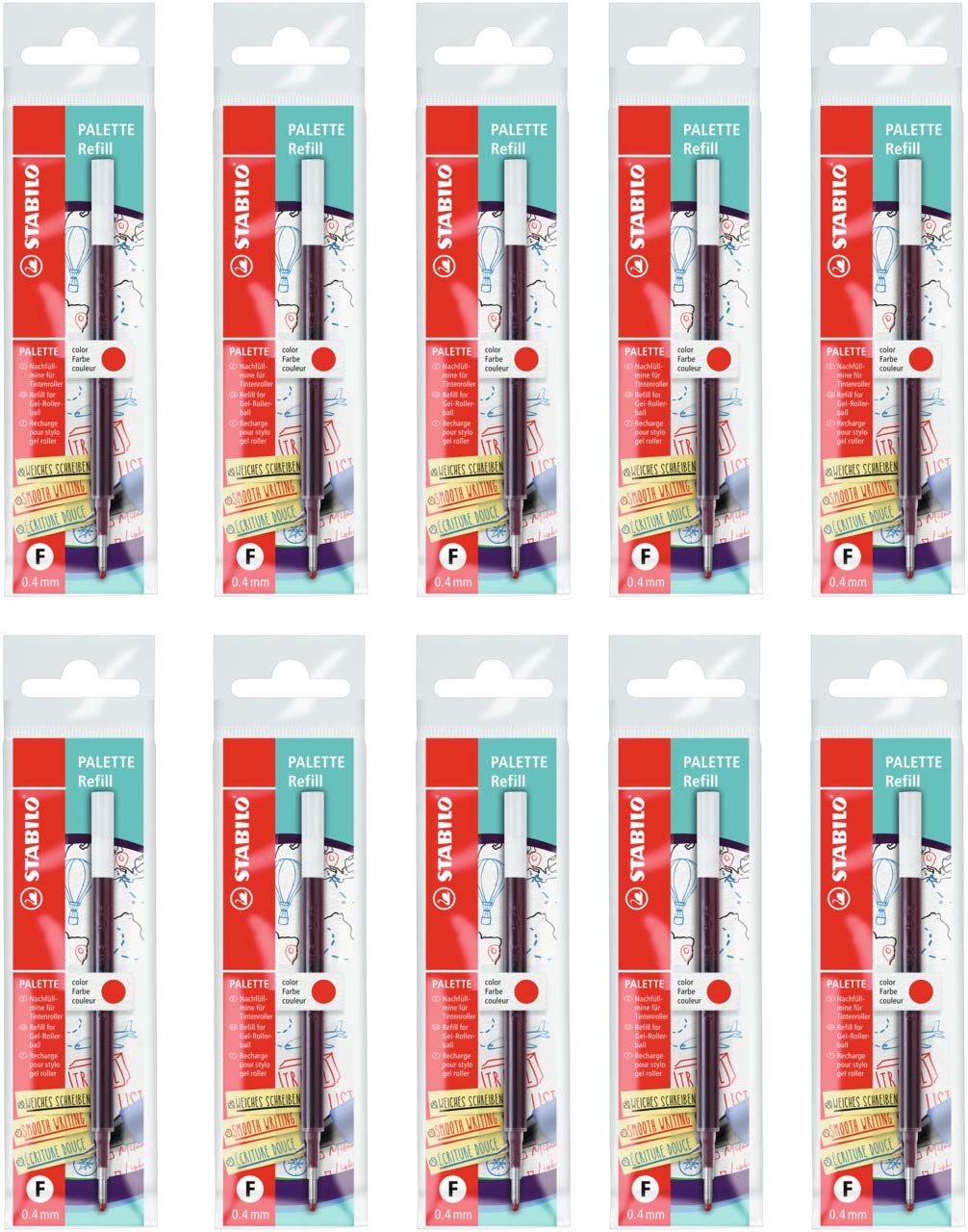 stabilo-palette-lot-de-10-recharges-d-encre-gel-rouge-pour-stylo-roller image 1