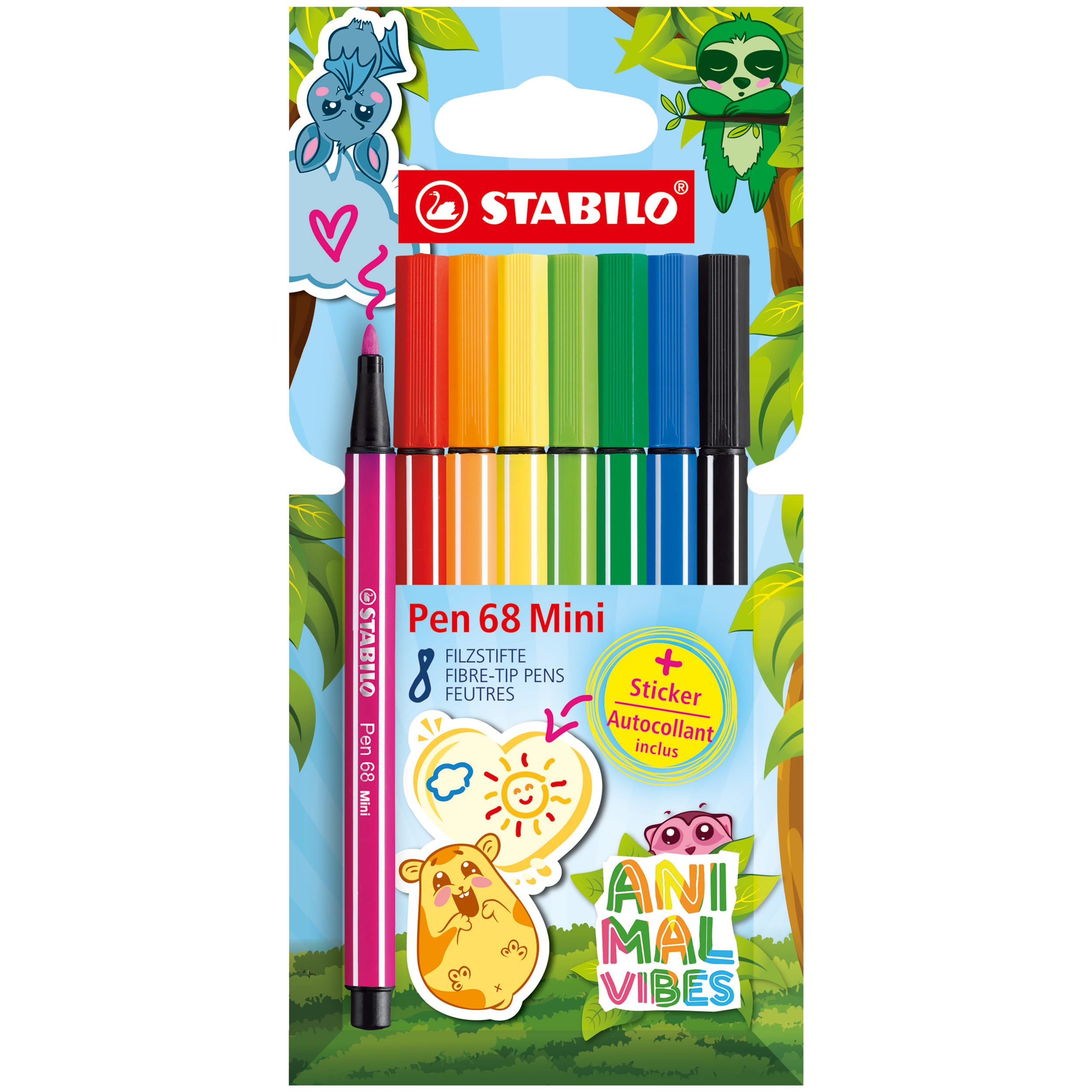 stabilo-pen-68-mini-animal-vibes-8-mini-feutres-de-coloriage-sticker image 1