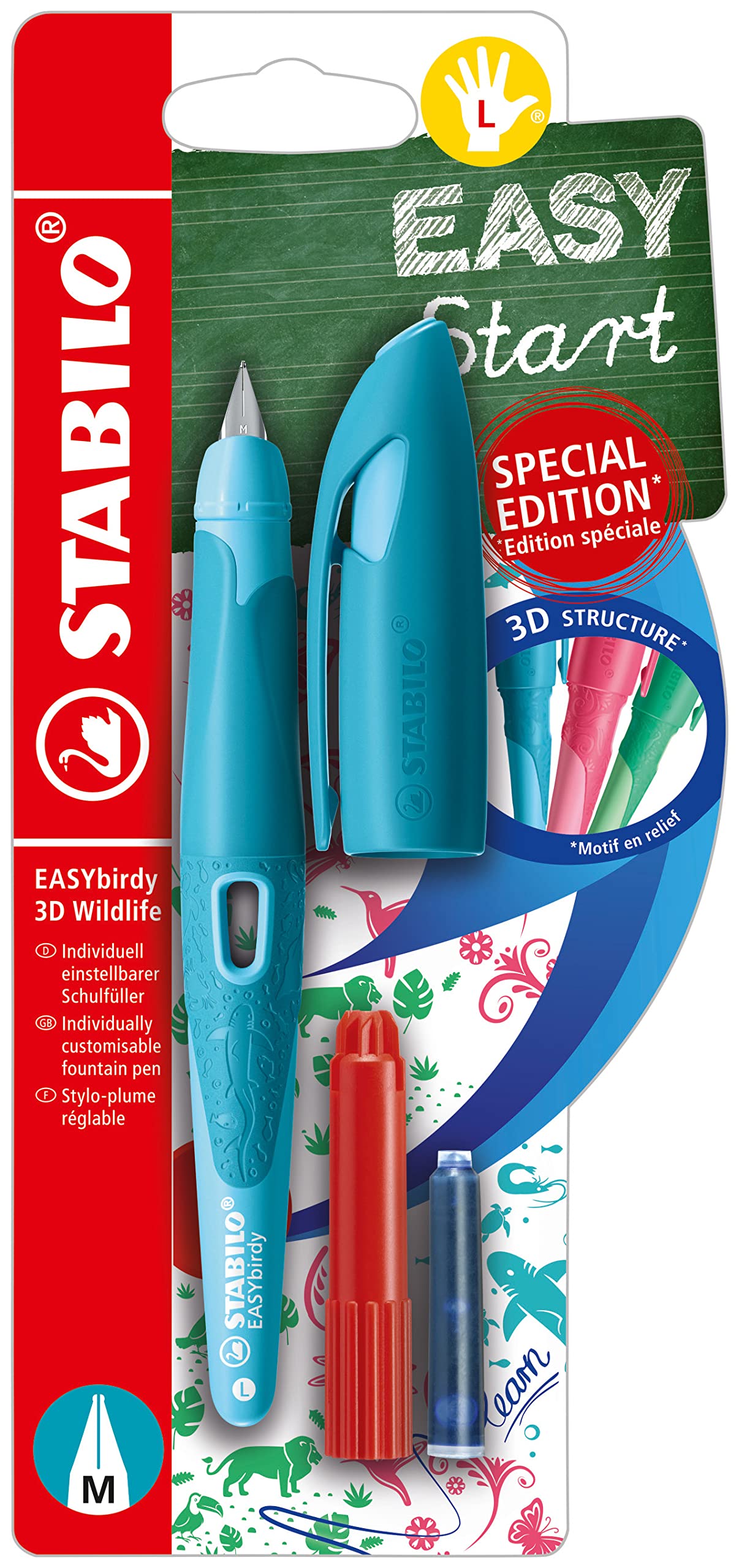 stabilo-easybirdy-3d-wildlife-stylo-plume-enfant-gaucher-bleu-cl-r-glage image 1