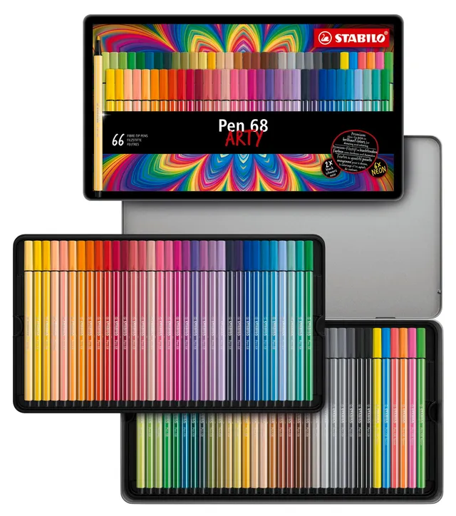 stabilo-pen-68-arty-bo-te-m-tal-de-66-feutres-de-coloriage-pointe-moyenne-colori image 1
