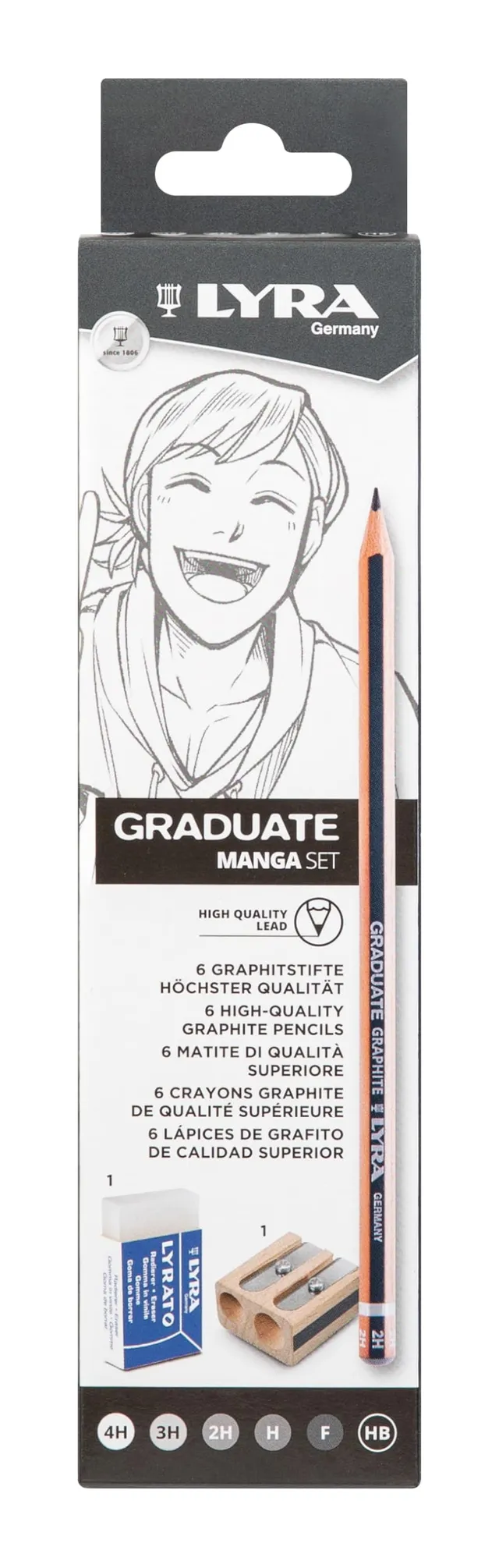 lyra-graduate-manga-set-6-crayons-graphite-4h-hb-avec-gomme-et-taille-crayon image 1