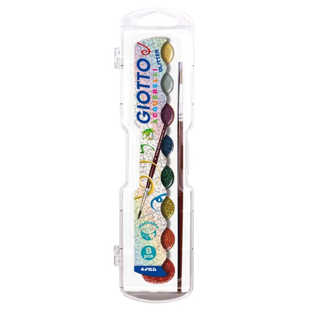 giotto-acquerelli-glitter-gouache-pastilles-bo-te-8-couleurs-paillet-es-pinceau image 1