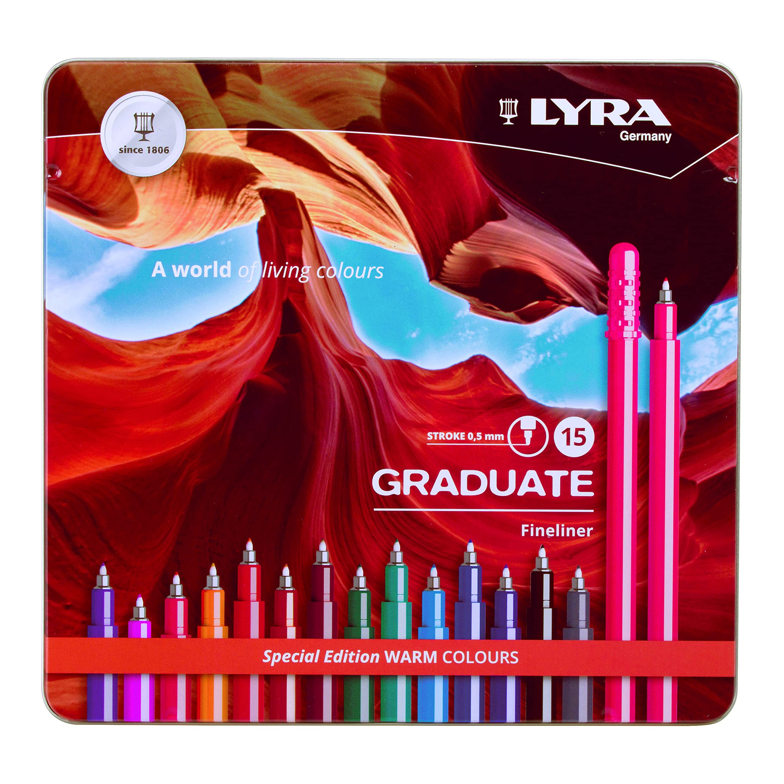 lyra-graduate-fineliner-bo-te-m-tal-15-feutres-fins-couleurs-chaudes-pointe-0-5- image 1