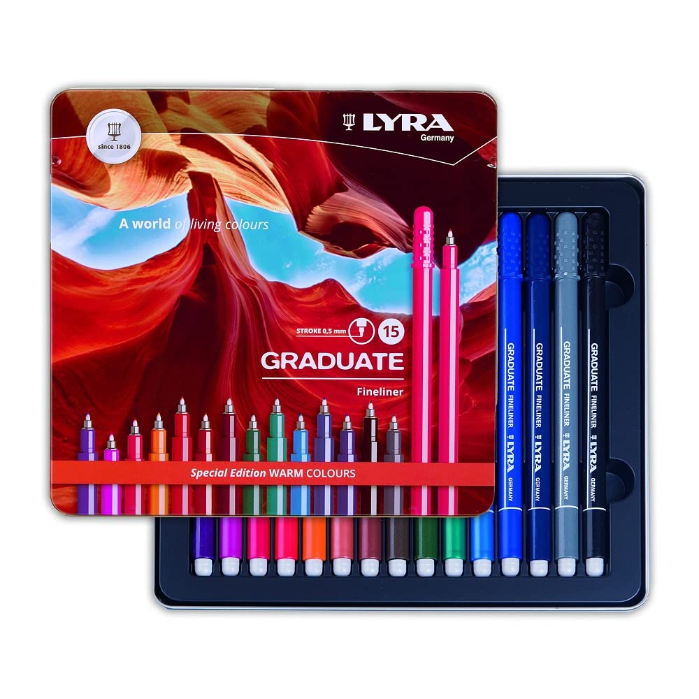 lyra-graduate-fineliner-bo-te-m-tal-15-feutres-fins-couleurs-chaudes-pointe-0-5- image 2