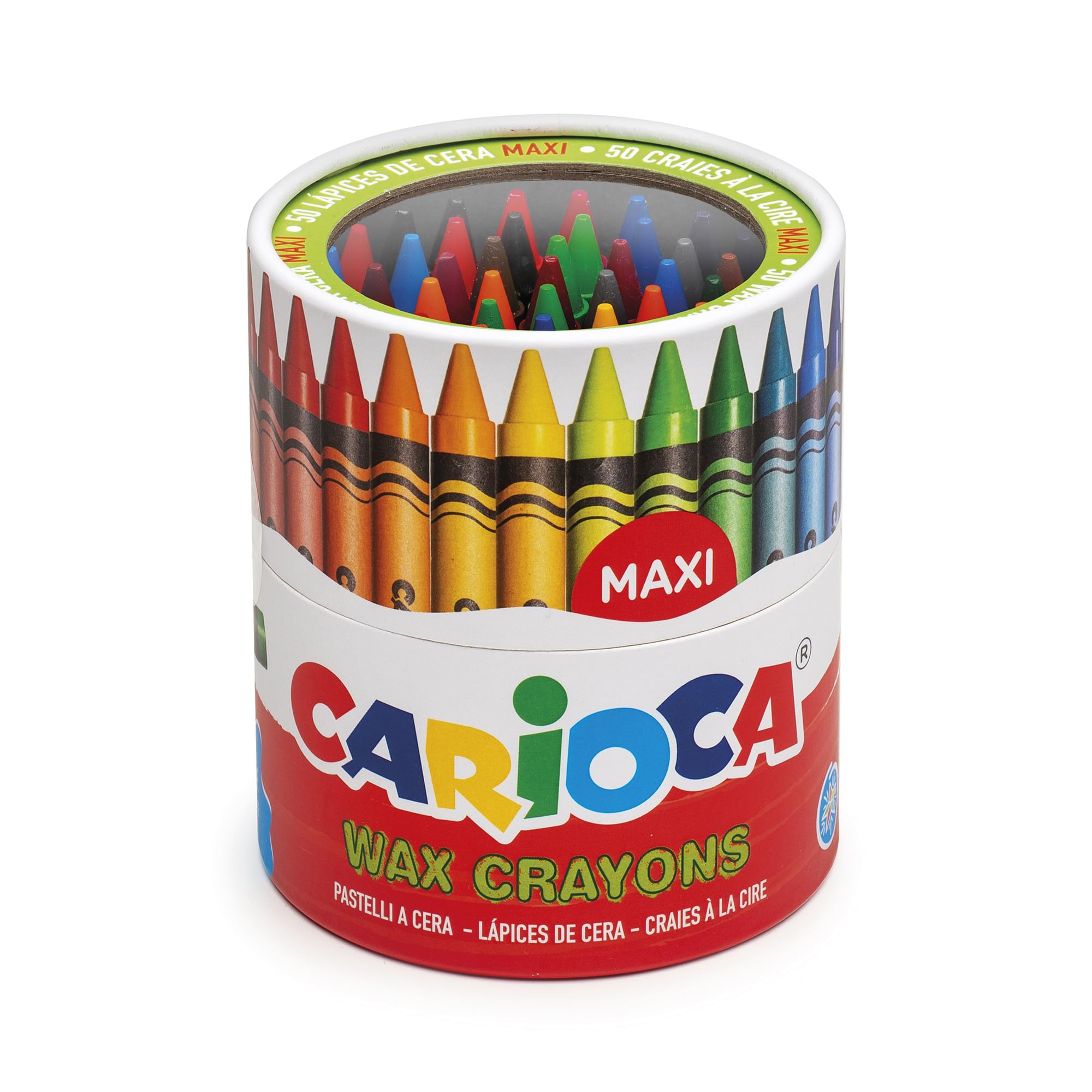 carioca-maxi-bo-te-de-50-crayons-de-cire-pointe-12-mm-couleurs-vives-lavables image 1