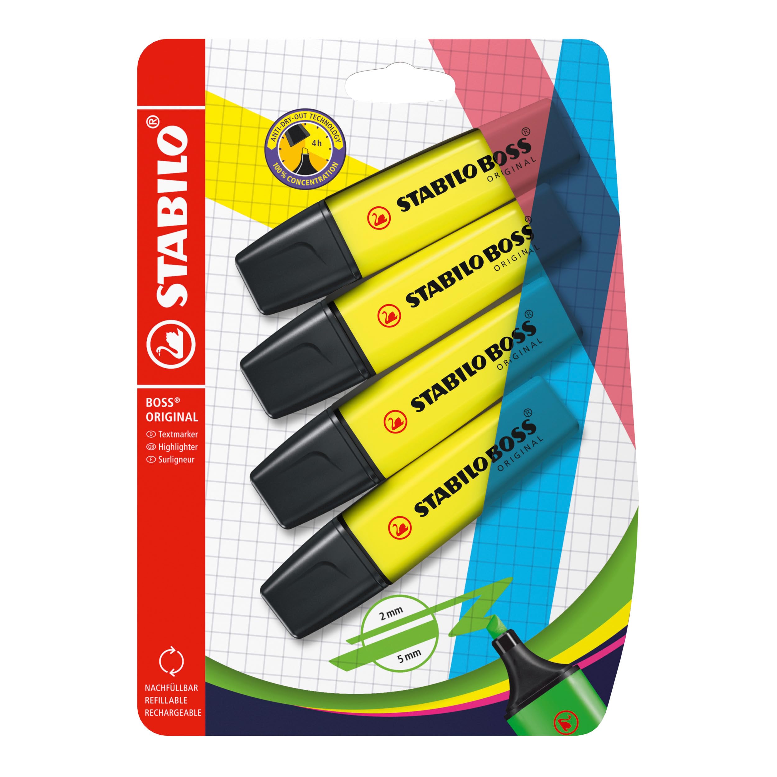 stabilo-boss-original-surligneur-blister-x-4-jaune-fluo image 1