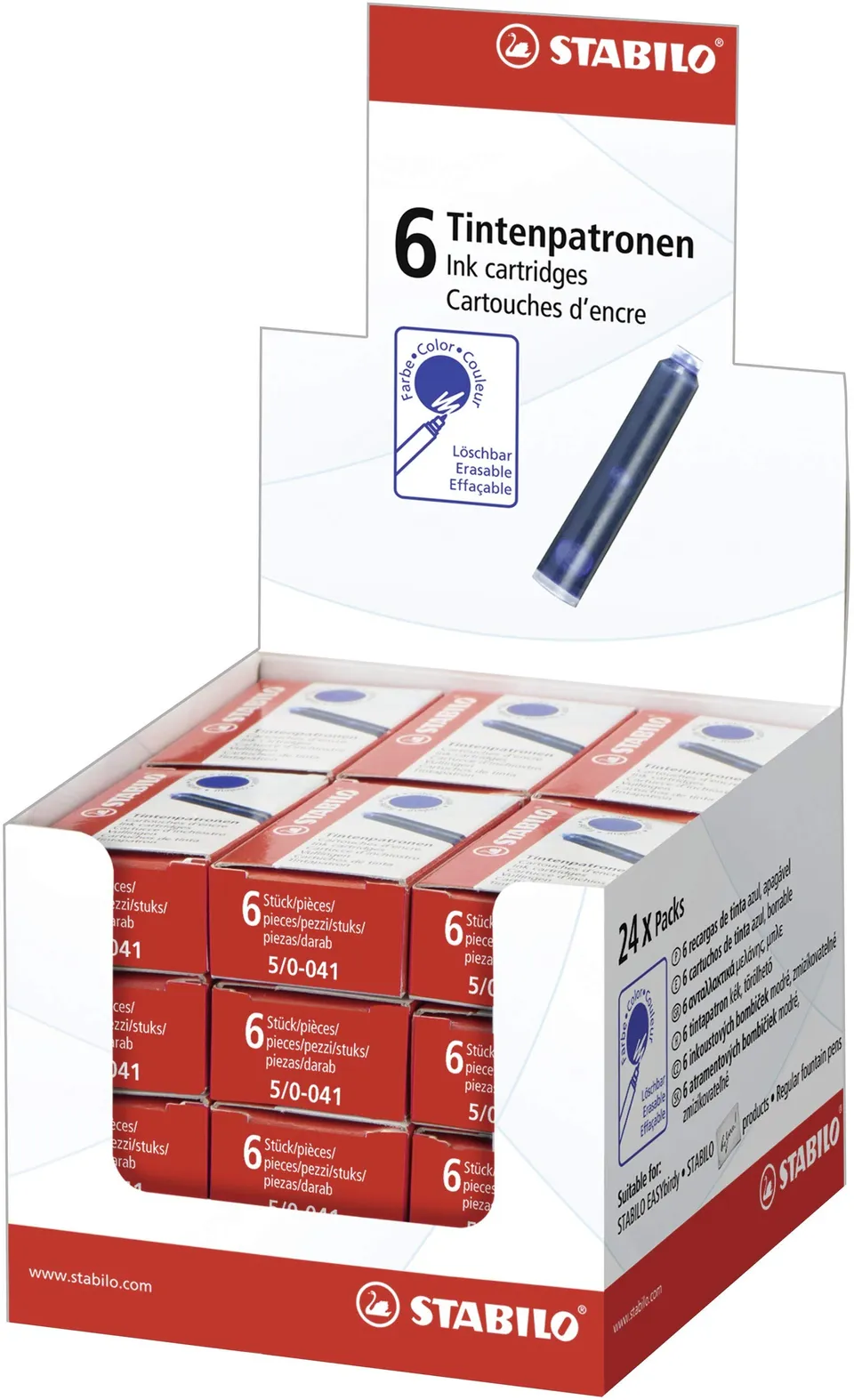 stabilo-cartouche-lot-de-144-recharges-standard-pour-stylo-plume-encre-effa-able image 1