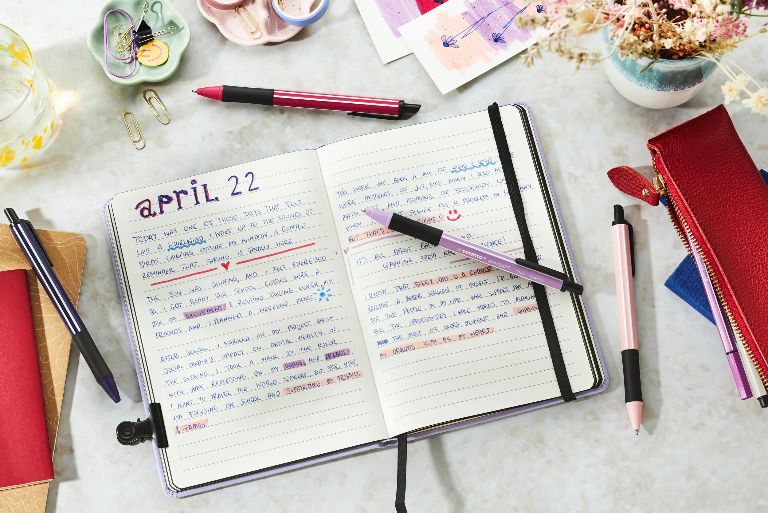 stabilo-pointball-wildflower-mauve-glycine-lot-10-stylos-bille-bleus-rechargeabl image 3