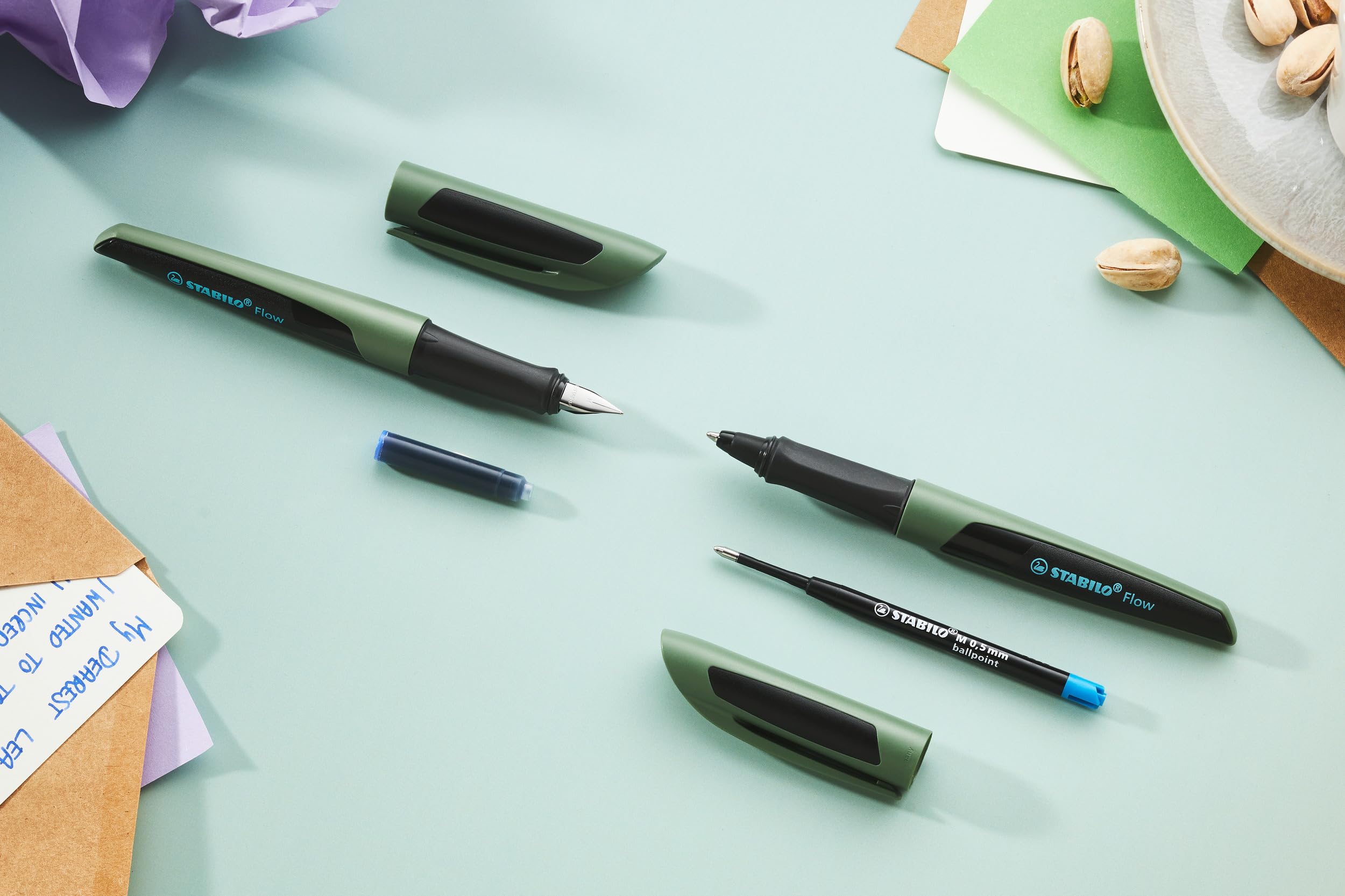 stabilo-flow-stylo-bille-rechargeable-pointe-moyenne-0-5-mm-turquoise-noir image 6