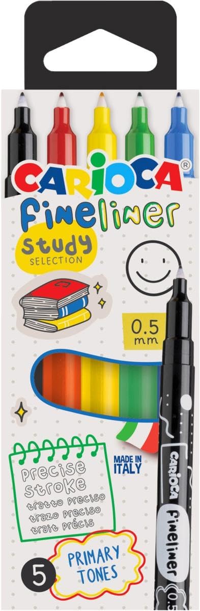 carioca-study-fineliner-bo-te-de-5-feutres-couleurs-primaires-0-5-mm image 1