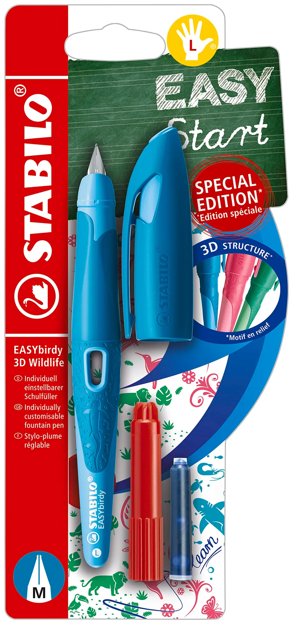 stabilo-easybirdy-3d-wildlife-stylo-plume-enfant-gaucher-bleu-cl-r-glage image 1
