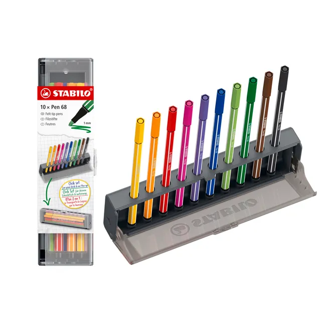 stabilo-pen-68-tui-click-box-10-feutres-coloriage-pointe-1-mm image 1