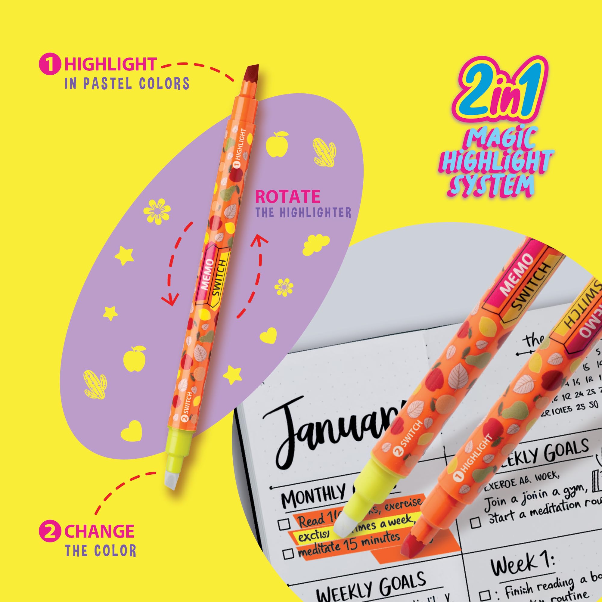 carioca-memo-switch-lot-de-4-surligneurs-magiques-double-pointe-pastel image 2