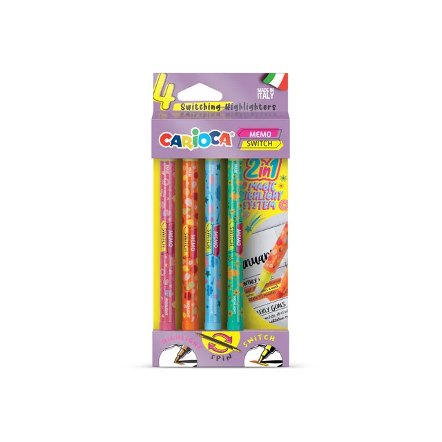carioca-memo-switch-lot-de-4-surligneurs-magiques-double-pointe-pastel image 1