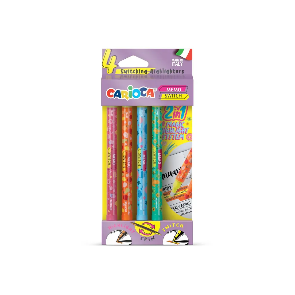 carioca-memo-switch-lot-de-4-surligneurs-magiques-double-pointe-pastel image 1