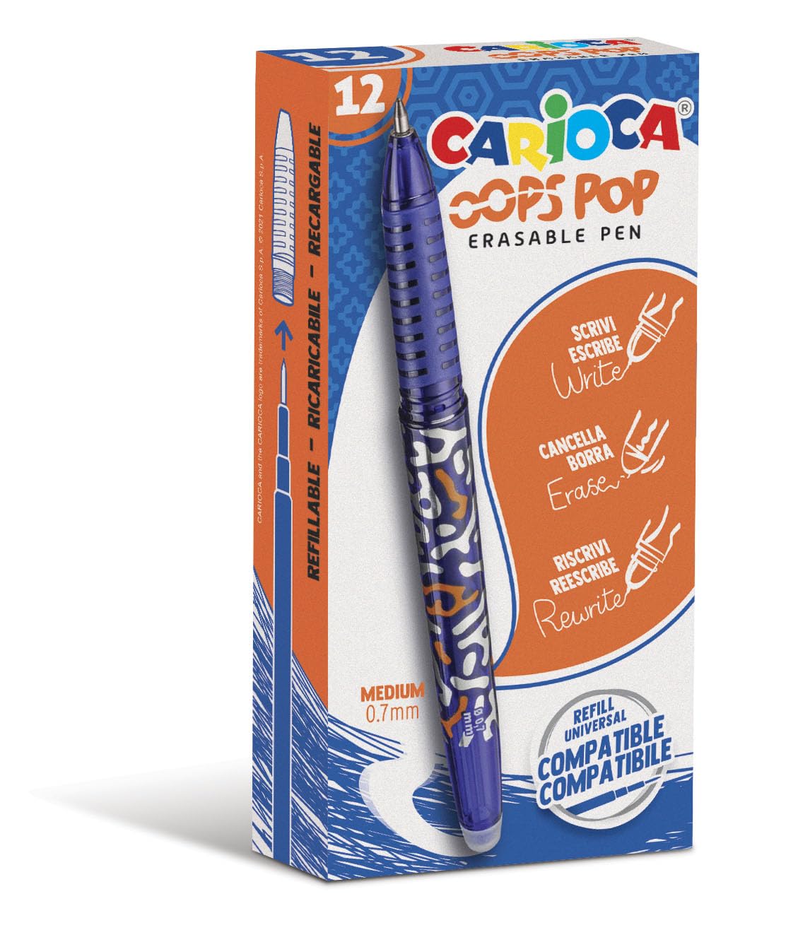 carioca-oops-pop-lot-de-12-stylos-effa-ables-bleus-pointe-0-7-mm-rechargeables image 1