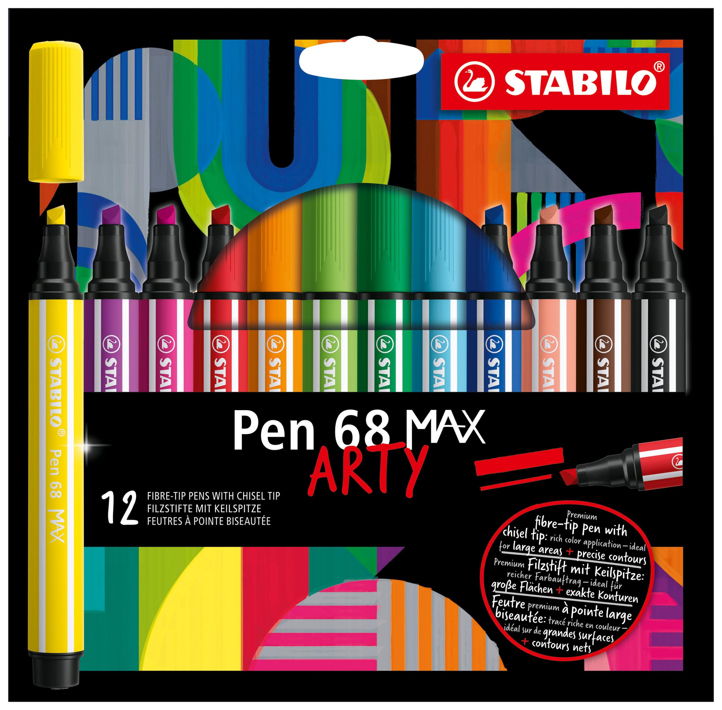stabilo-pen-68-max-arty-etui-12-feutres-coloriage-pointe-biseautee image 1