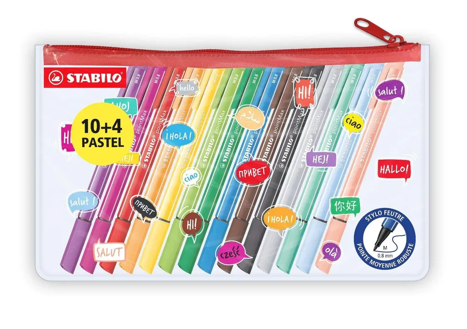 stabilo-pointmax-trousse-14-stylos-feutres-pointe-0-8-mm-dont-4-pastel image 1