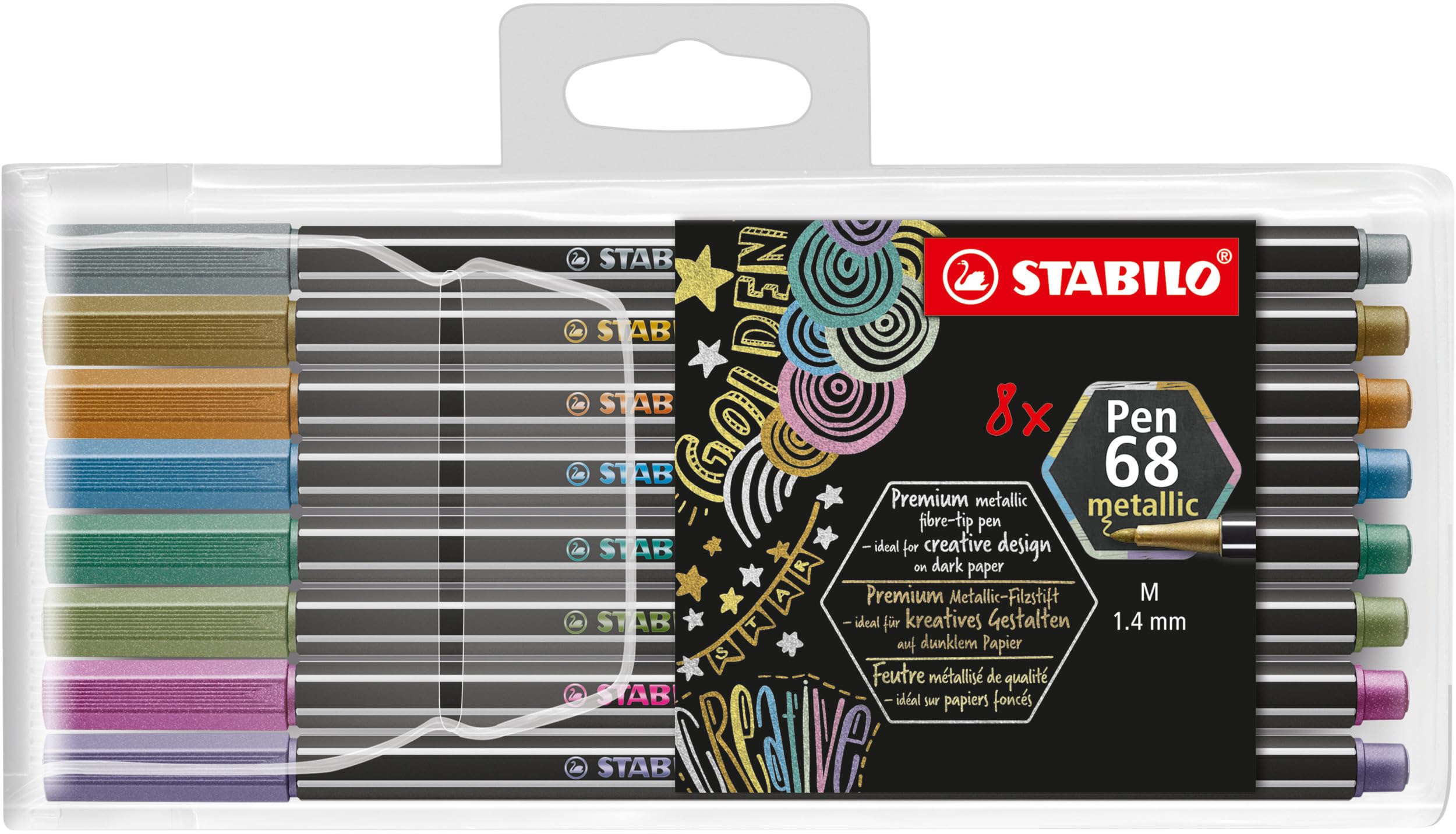 stabilo-pen-68-metallic-pochette-de-8-feutres-de-dessin-m-tallis-s-pointe-moyenn image 1
