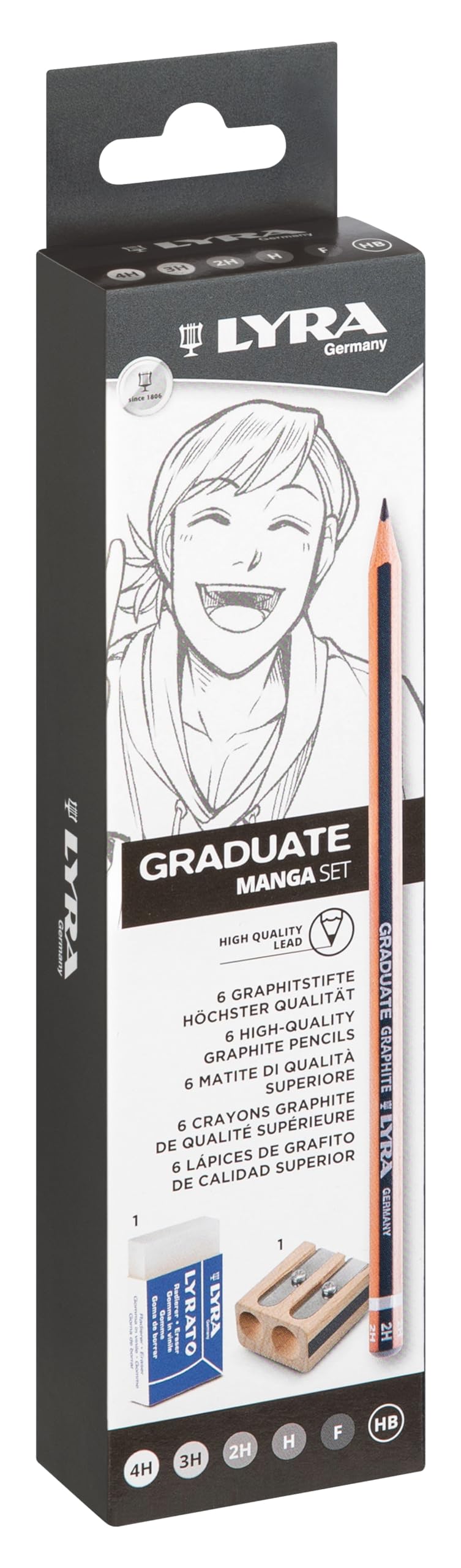 lyra-graduate-manga-set-6-crayons-graphite-4h-hb-avec-gomme-et-taille-crayon image 3