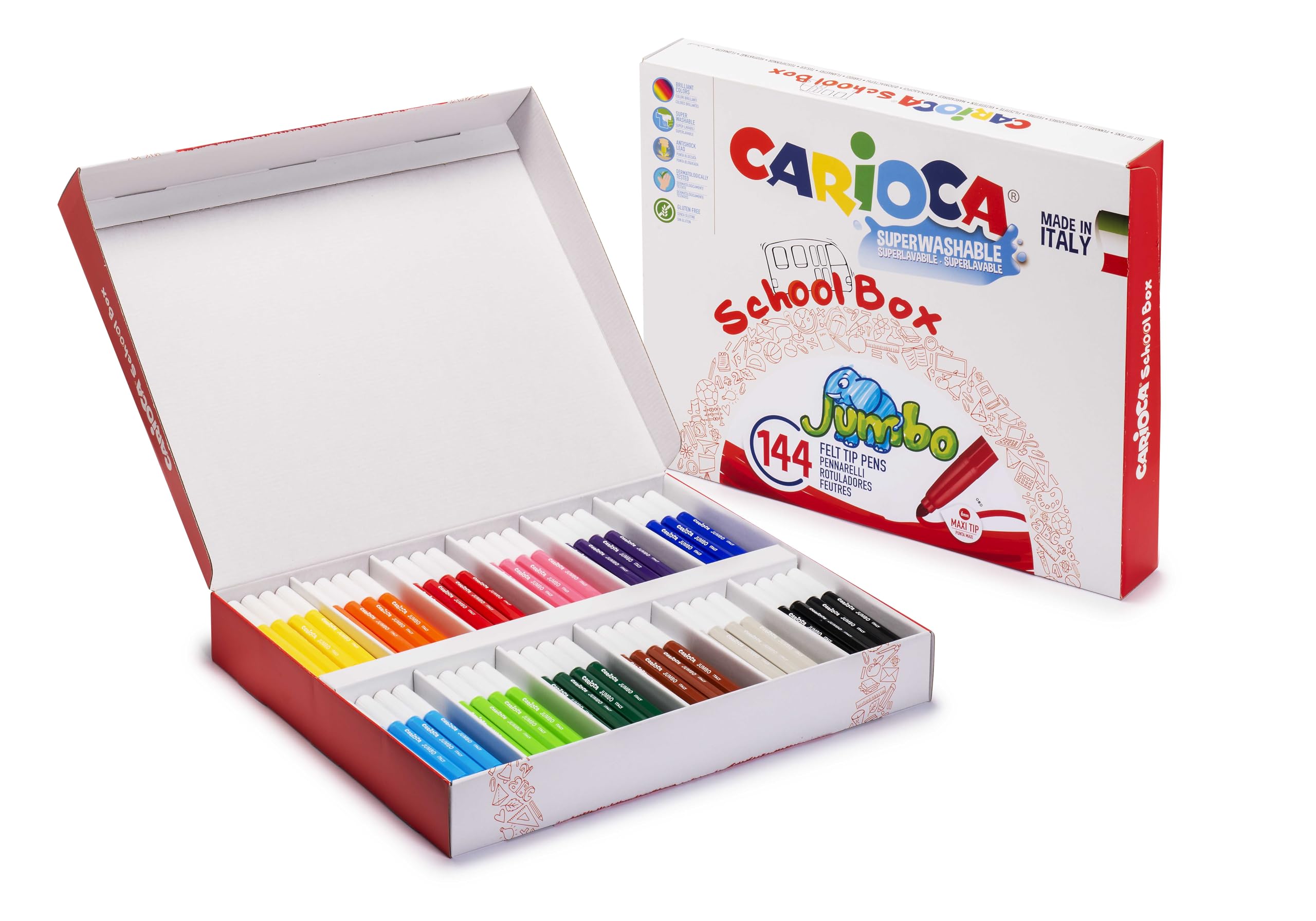 carioca-joy-jumbo-school-marqueurs-pointe-large-lot-x144-coloris-assortis image 1