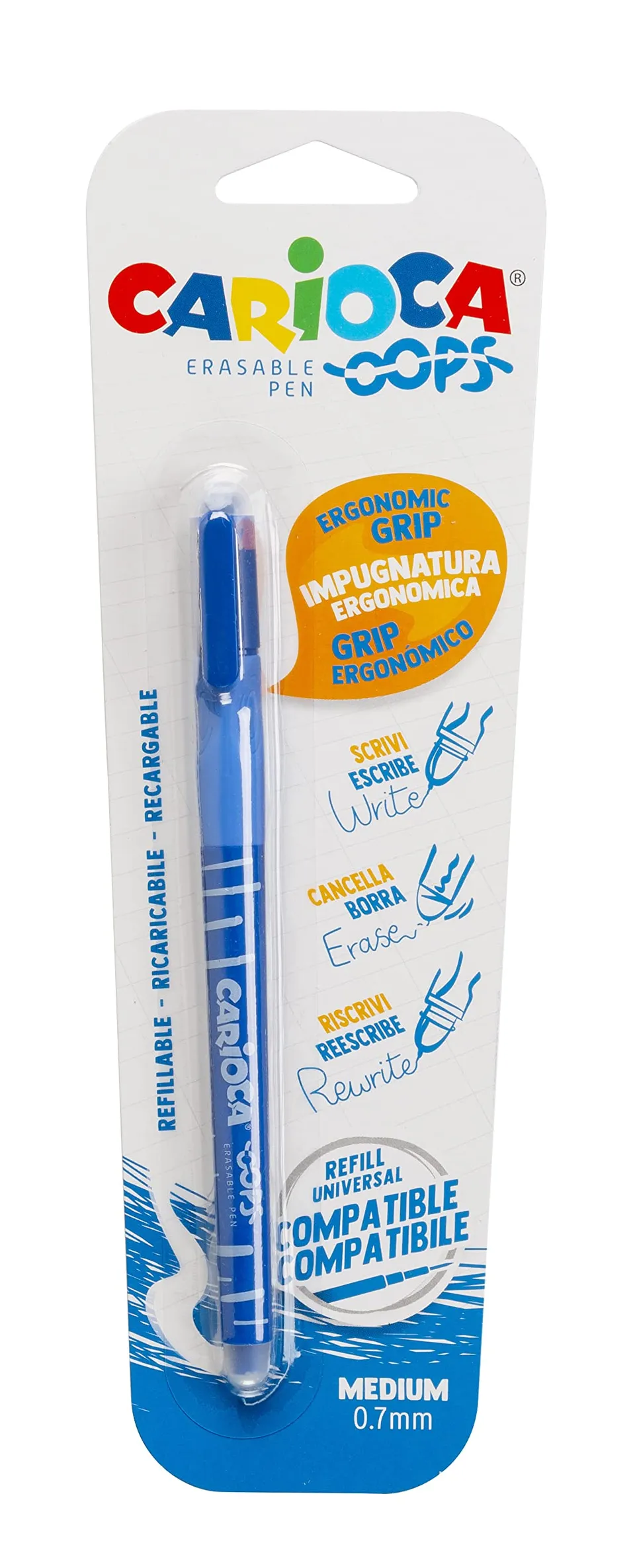 carioca-oops-stylo-effa-able-rechargeable-noir-bleu-capuchon-double-gomme-et-poi image 1