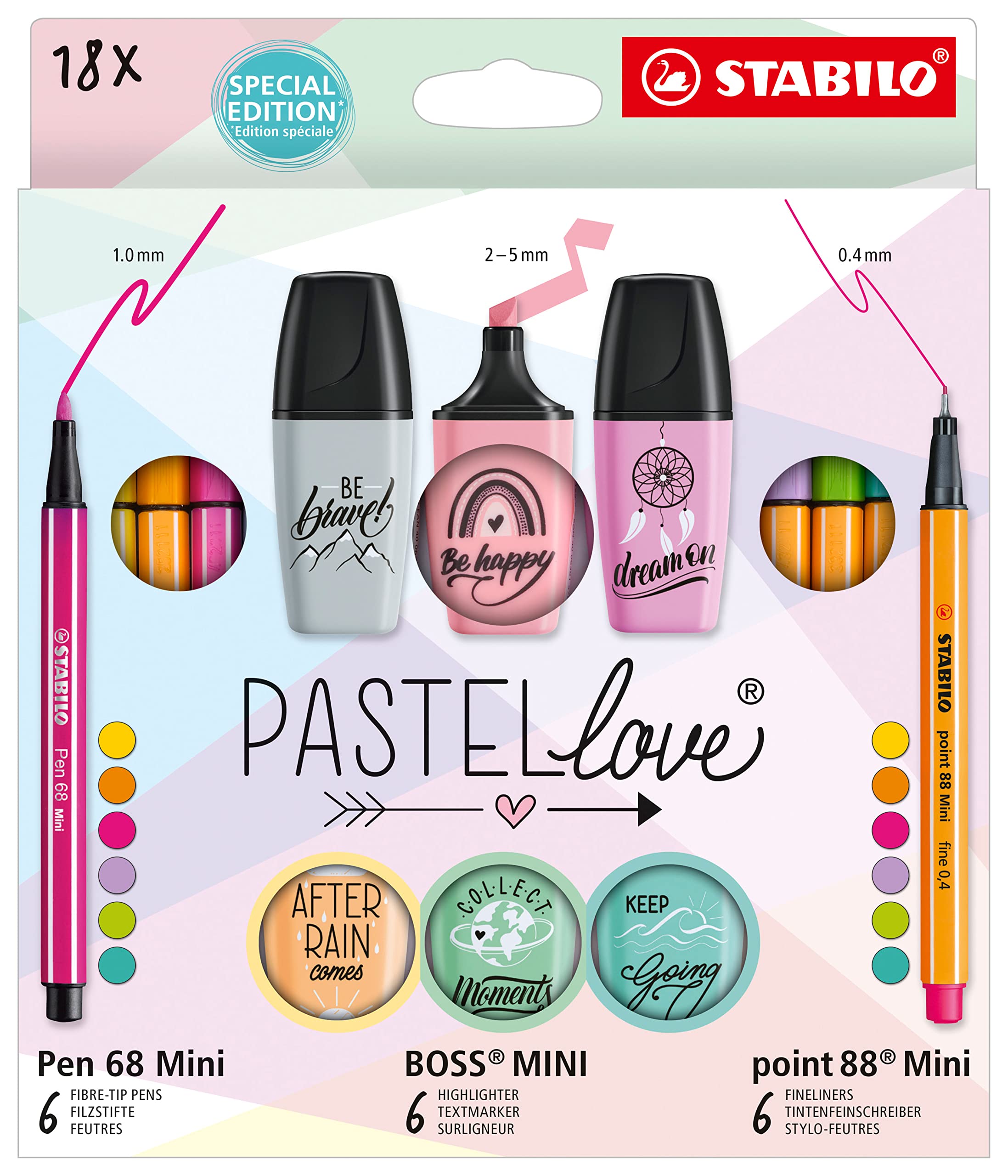 stabilo-pastellove-coffret-18-pi-ces-6-feutres-pen-68-mini-6-stylos-point-88-min image 1