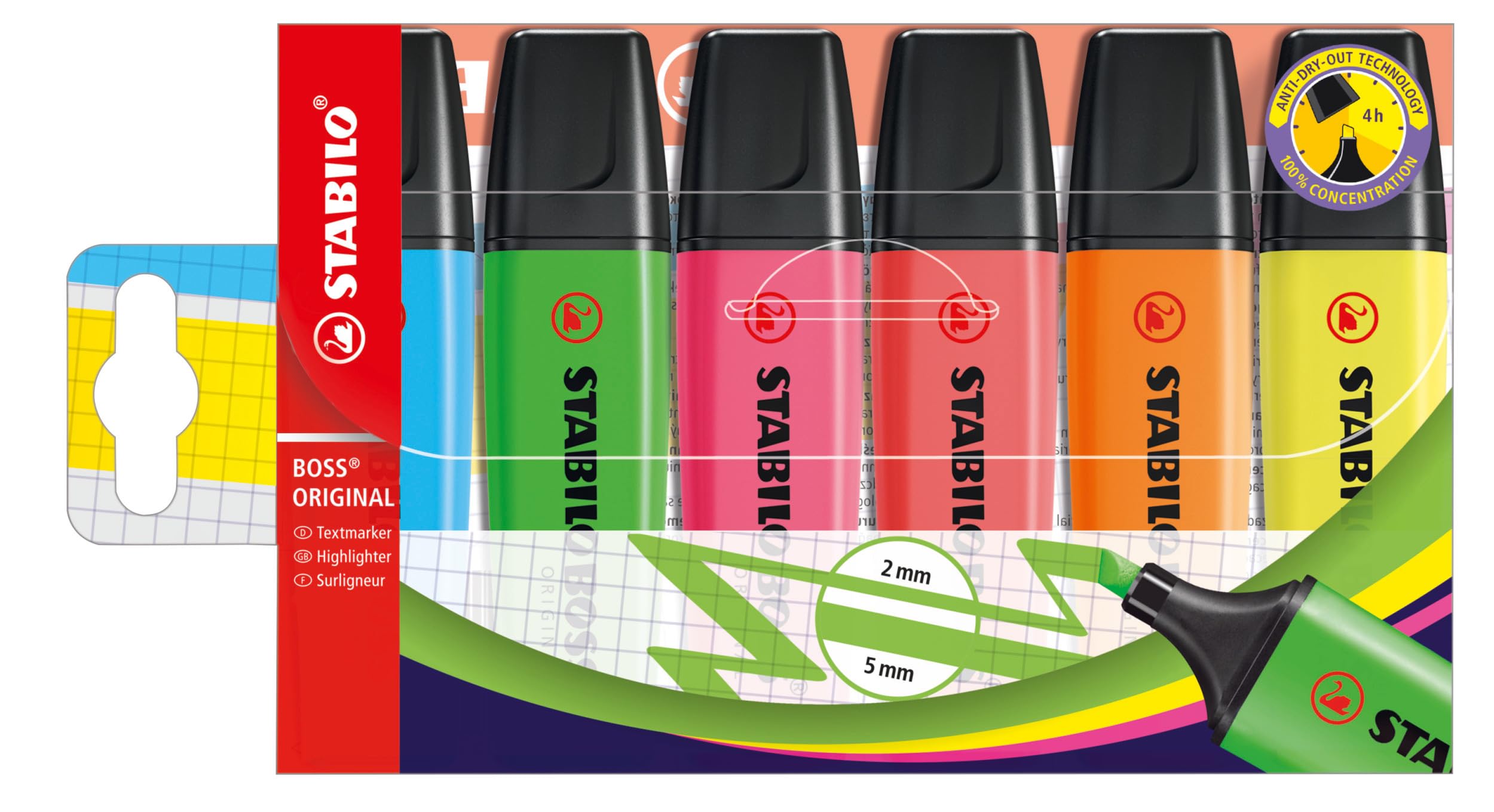 stabilo-boss-original-pochette-de-6-surligneurs-fluo-coloris-assortis-pointe-bis image 1
