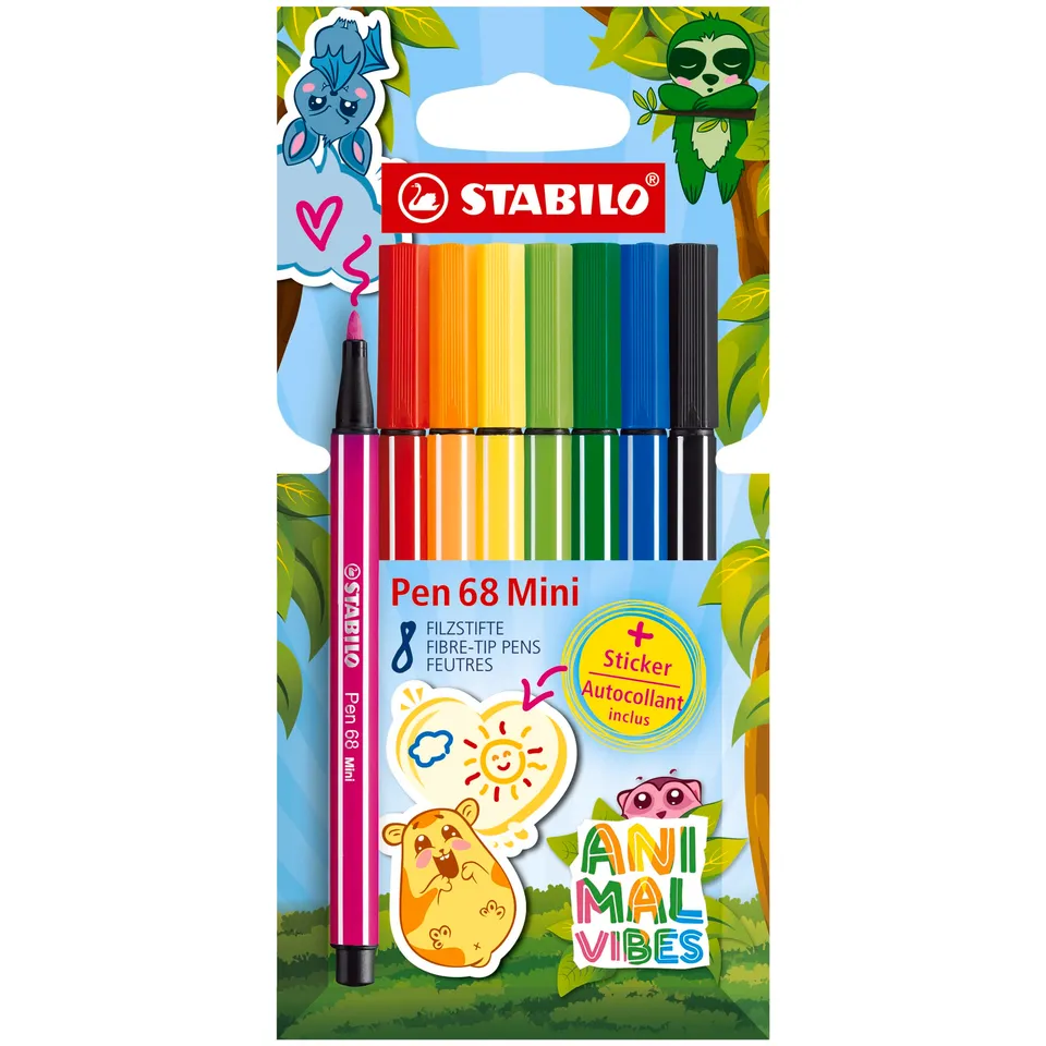 stabilo-pen-68-mini-animal-vibes-8-mini-feutres-de-coloriage-sticker image 1