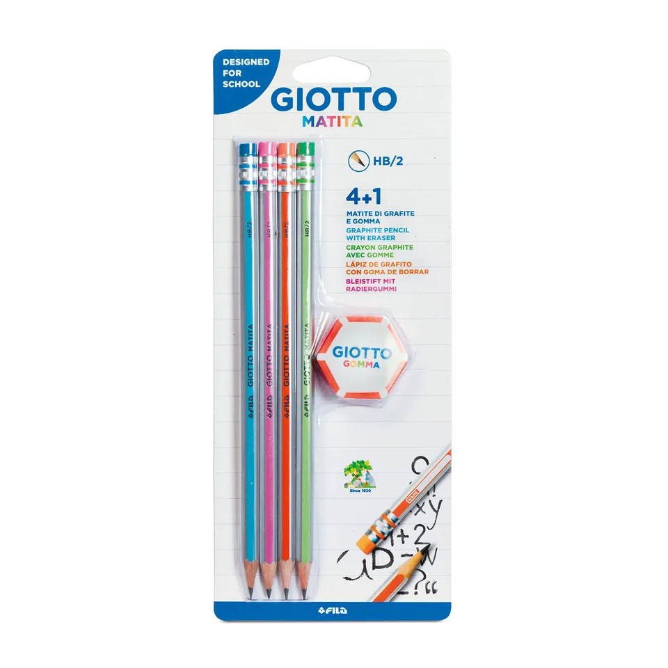 giotto-matita-crayon-graphite-hb-avec-gomme-blister-4-crayons image 1