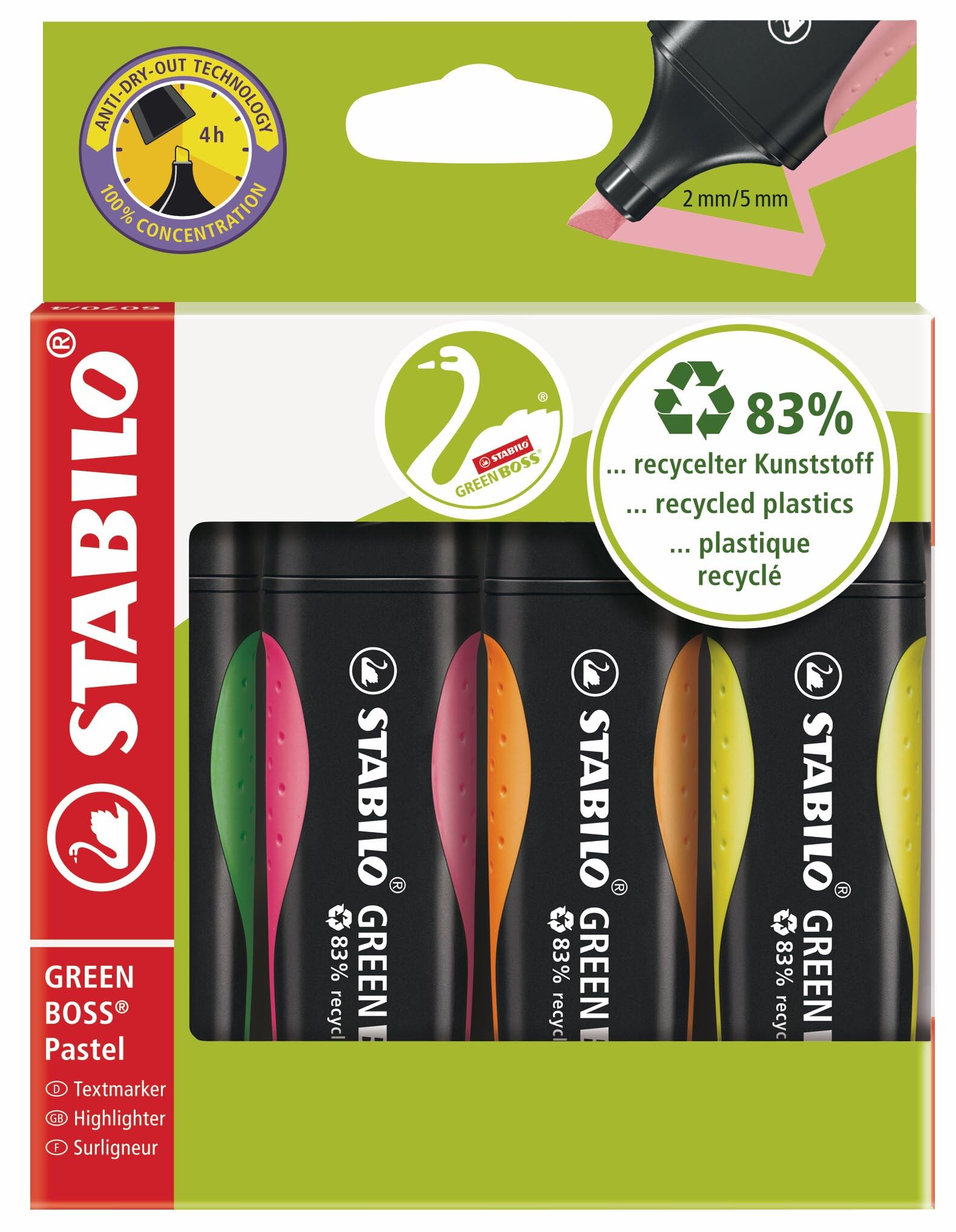 stabilo-green-boss-surligneur-co-responsable-tui-x-4-fluo-assortis image 1