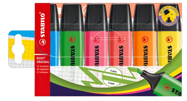 stabilo-boss-original-pochette-de-6-surligneurs-fluo-coloris-assortis-pointe-bis image 1